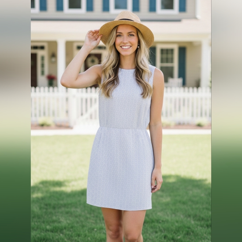 J. Crew white & blue preppy feminine mini dress 6